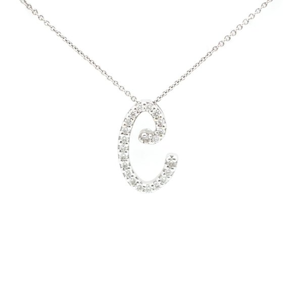 Roberto Coin Jewelry - 18k WG Cursive Letter C Diamond Pendant Necklace